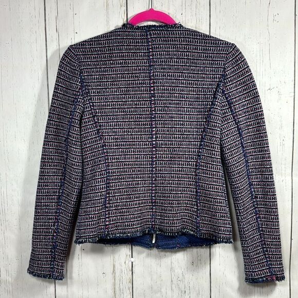 Rebecca Taylor Tweed Moto Jacket Navy Pink Zip Front Blazer Size 2 Preppy Office - Picture 16 of 16